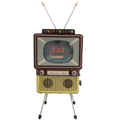 万盛玩具 ブリキ カラーテレビ 貯金箱 /ゼンマイ おもちゃ