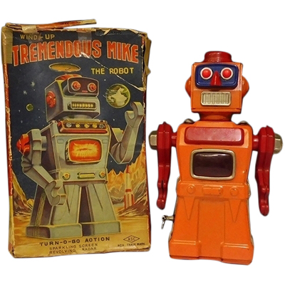 アオシン ブリキ TREMENDOUS MIKE THE ROBOT ゼンマイ / 火花