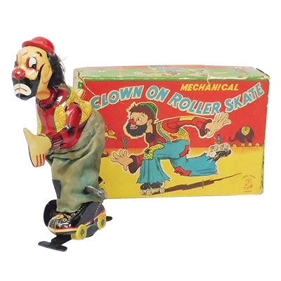 東京プレイシング商会 ブリキ メカニカル CLOWN ON ROLLER SKATE
