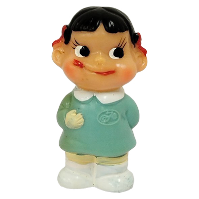 ペコちゃん 鳴き人形 水色ワンピース 不二家 約9cm 笛入人形
